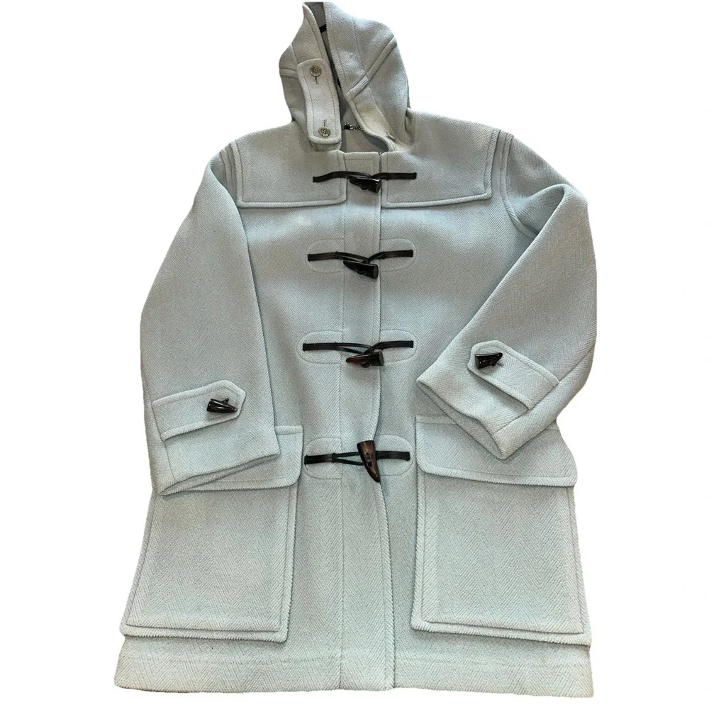 Vintage Authentic Burberry London England Duffle Coat 100% Wool Hooded Sz Med - Picture 1 of 16